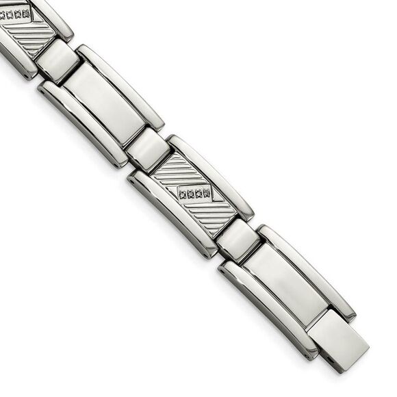 Men's 11mm Stainless Steel and .10 Carat Diamond Bracelet - 8.5 Inch